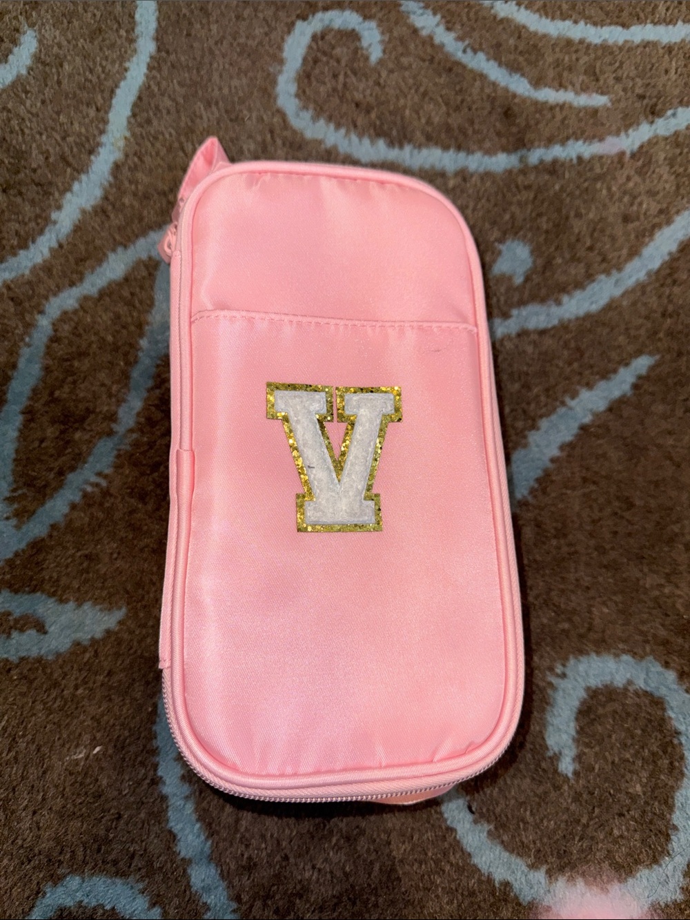 Pink Organizer Pouch with V Initial - Picture 2 of 10